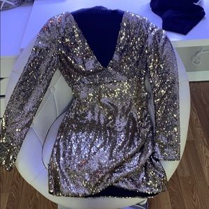 bedazzled gold tight dress